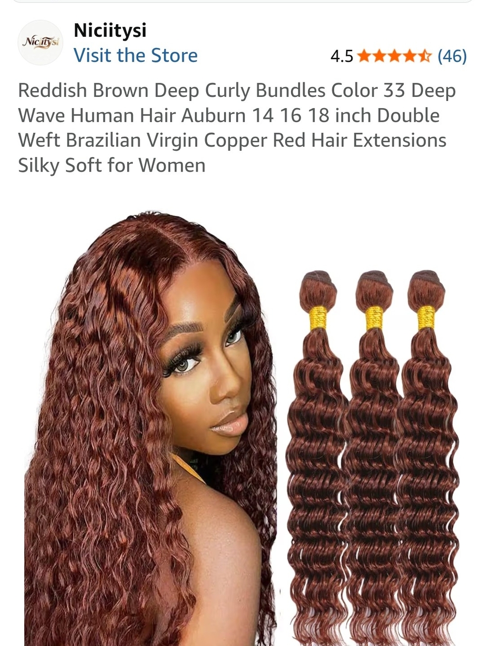 Deep Curly Human Hair Extensions - Color 33 (14in, 16in, 18in Bundle With Cap)
